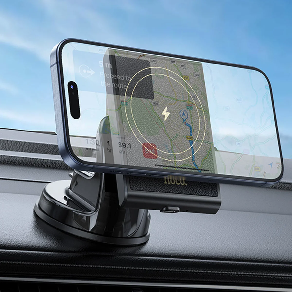 Автодержатель с БЗУ Hoco HW20 Precious (center console) Black