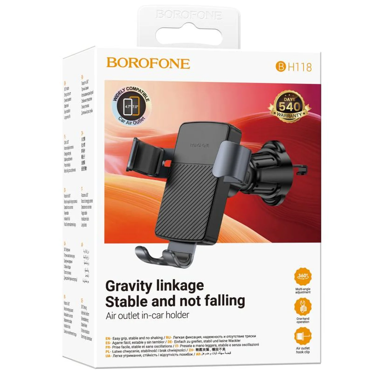 Автодержатель Borofone BH118 Refined Black / Metal gray