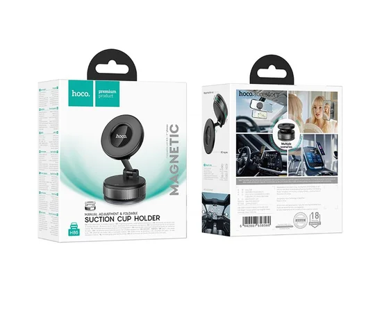 Автодержатель Hoco H86 Dragon manual suction cup magnetic (universal) Black / Metal gray