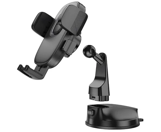 Автодержатель Hoco H76 Crown one-button (center console) Black / Metal gray