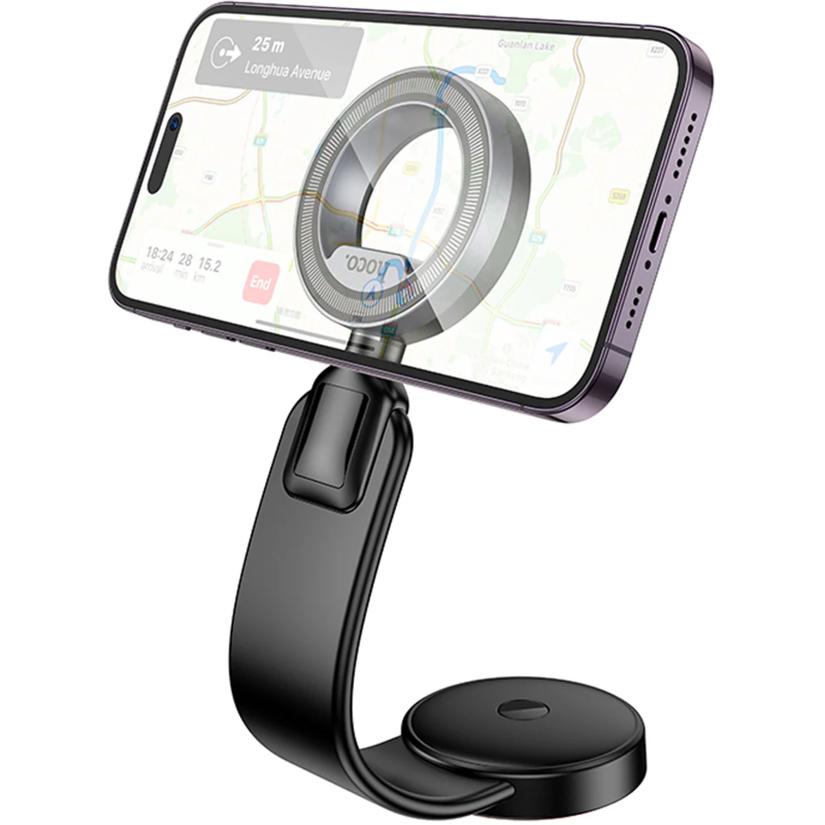 Автодержатель Hoco H71 Totem Ring magnetic (center console) Black metal gray