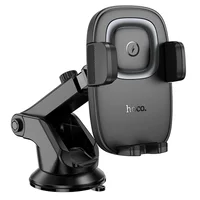 Автодержатель с БЗУ Hoco HW32 Crown push-type (center console) Black / Metal gray