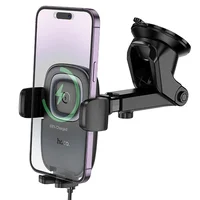 Автодержатель с БЗУ Hoco HW32 Crown push-type (center console) Black / Metal gray