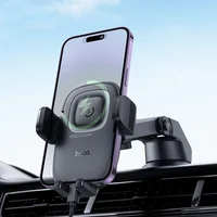 Автодержатель с БЗУ Hoco HW32 Crown push-type (center console) Black / Metal gray