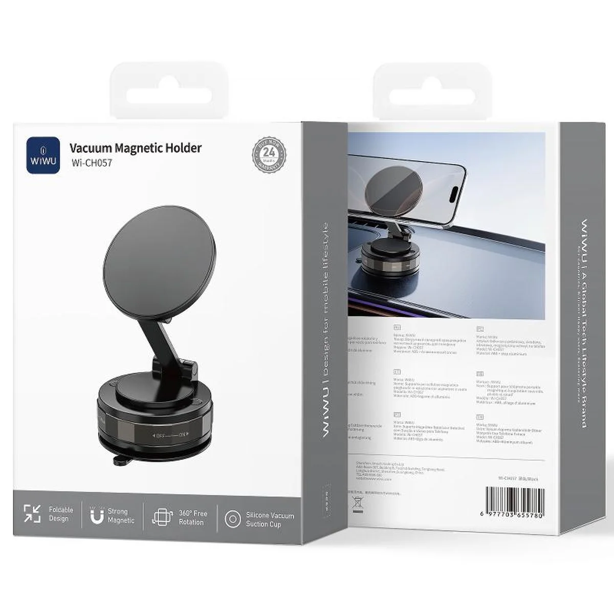 Автодержатель WIWU Wi-CH057 Holdex Magnetic Car Holder with Vacuum Mount Black