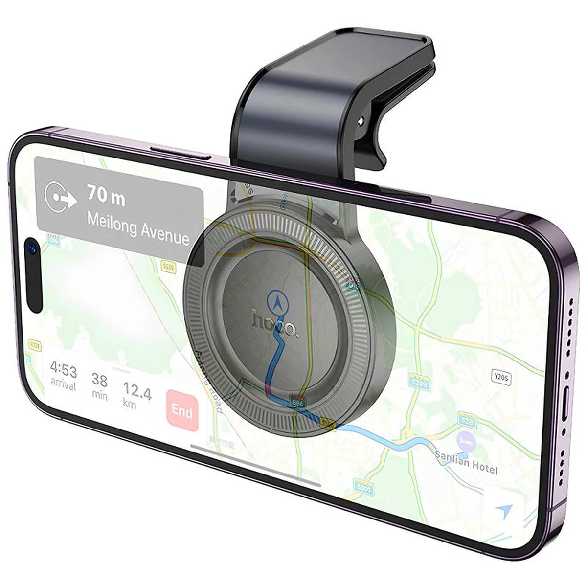 Автодержатель Hoco H59 Show ring magnetic (L air outlet) Black / Metal gray