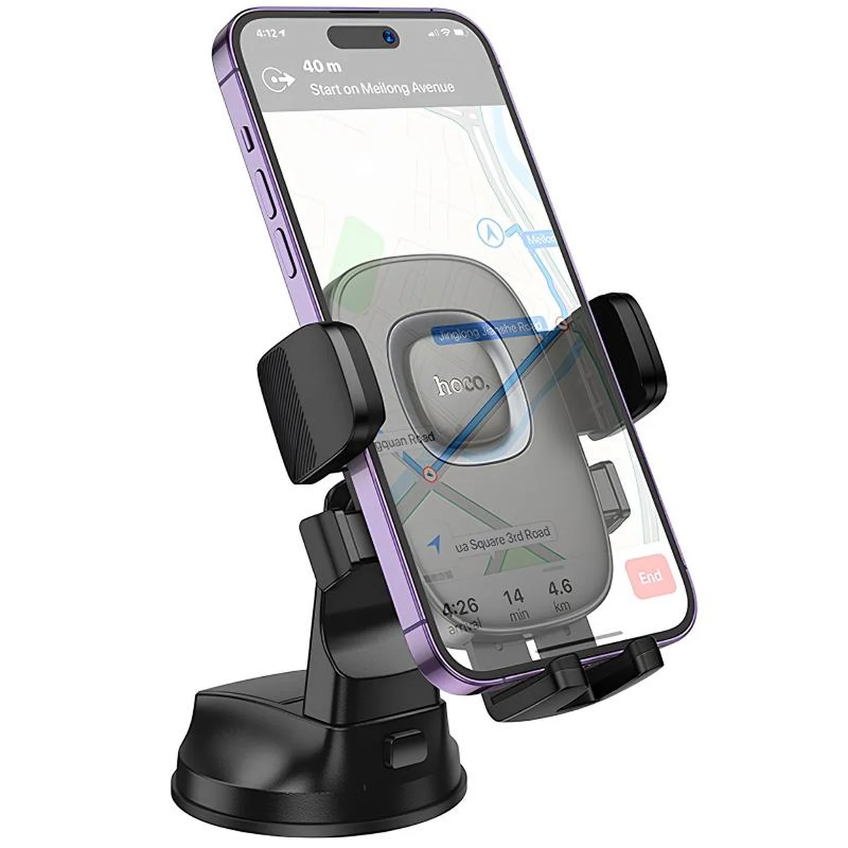 Автоутримувач Hoco H76 Crown one-button (center console) Black / Metal gray