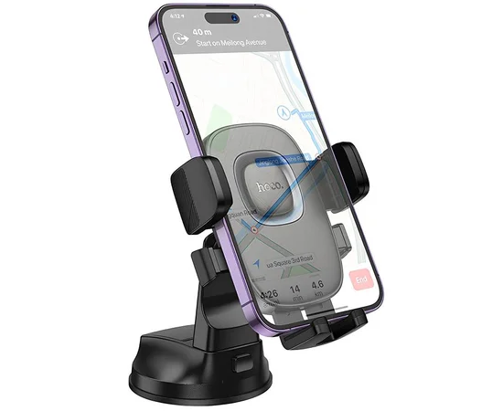 Автодержатель Hoco H76 Crown one-button (center console) Black / Metal gray