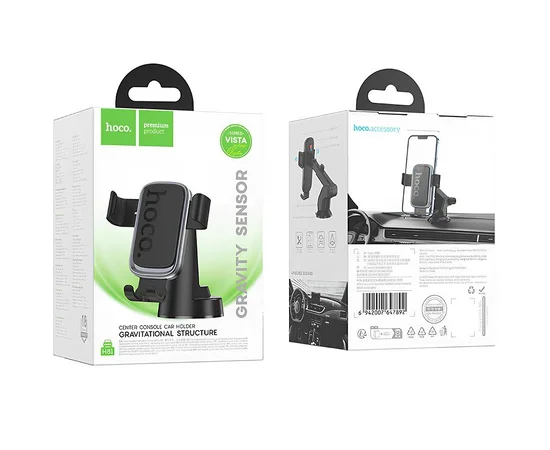Автодержатель Hoco H81 Vista Gravity (center console) Black / Metal gray