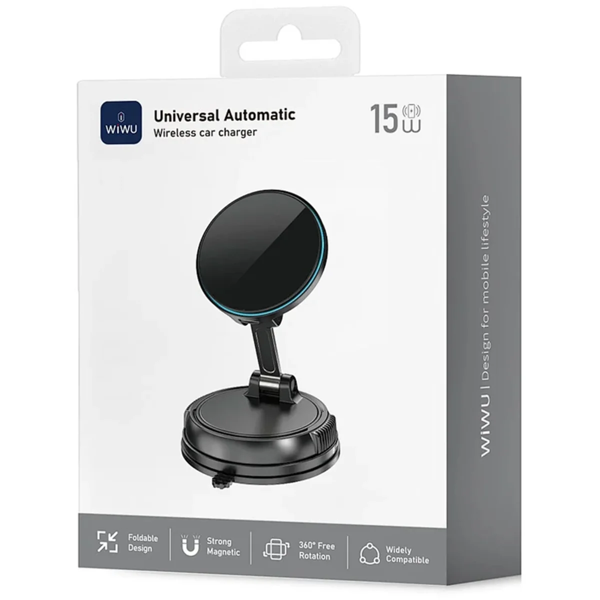 Автодержатель с БЗУ WIWU CH-326 Universal Vacuum Suction Magnetic 15W Black