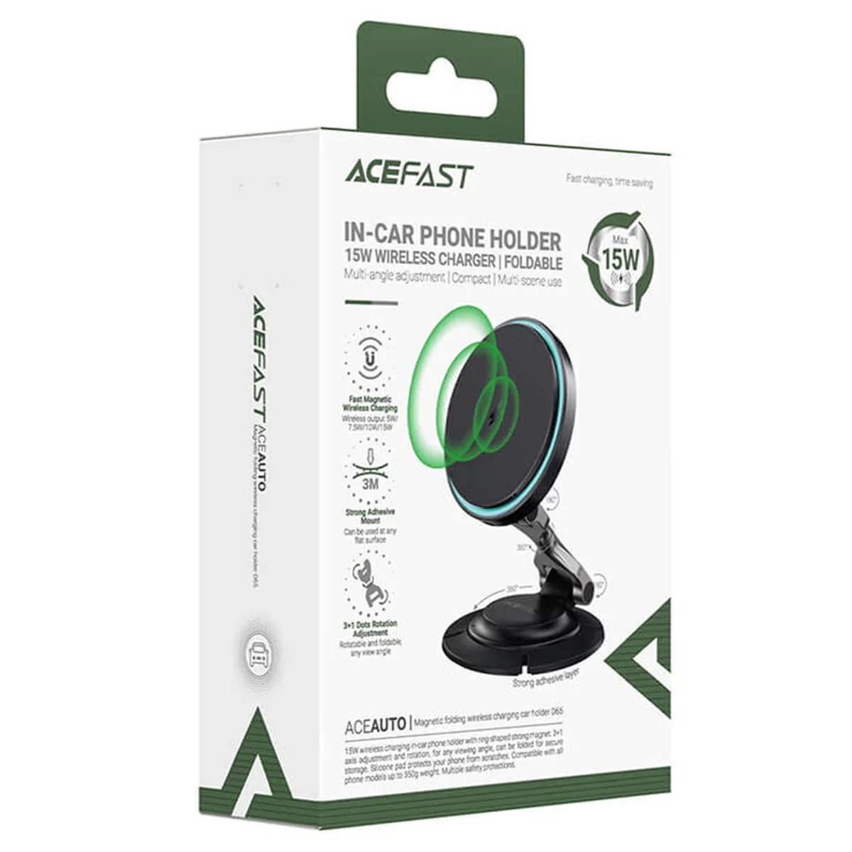 Автодержатель с БЗУ Acefast D65 Magnetic Wireless Charging 15W Black