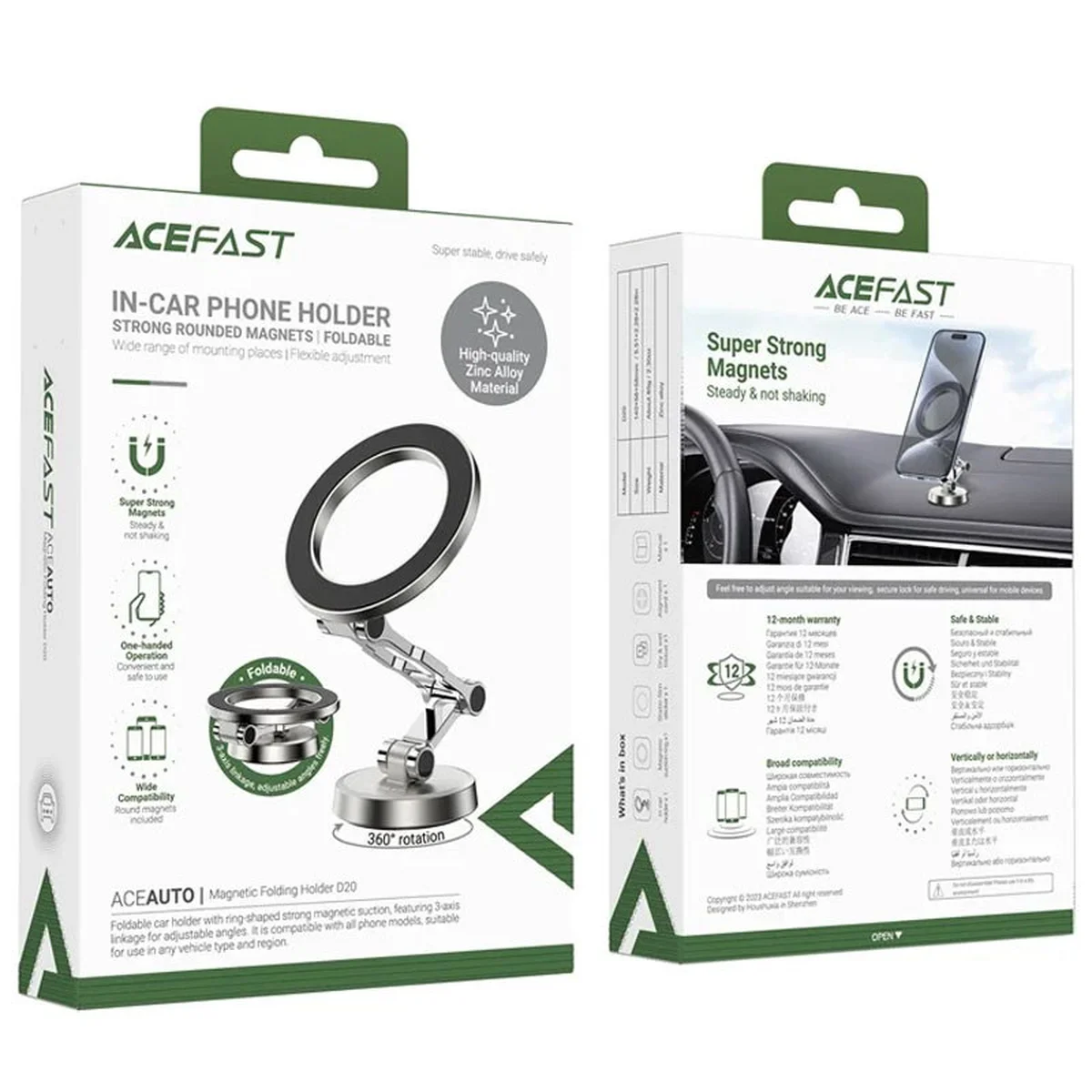 Автодержатель Acefast D20 magnetic car holder Silver