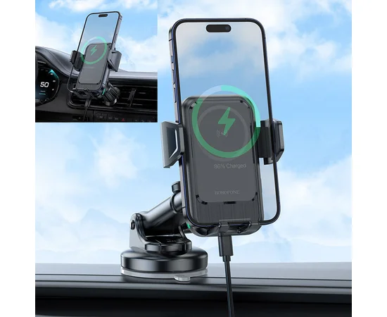 Автодержатель с БЗУ Borofone BH217 Colby smart Black