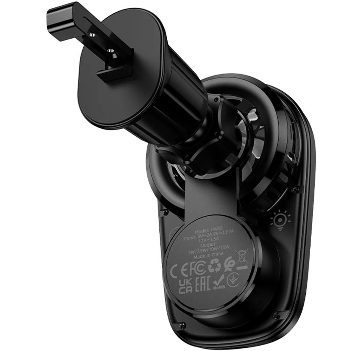 Автодержатель с БЗУ Hoco HW36 Electric 15W with cooler (air outlet) Black