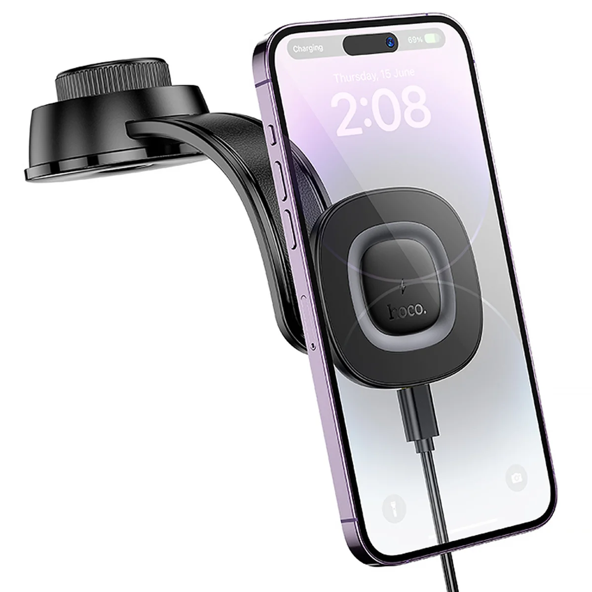 Автодержатель с БЗУ Hoco HW31 Crown Magnetic Wireless Charging 15W Black / Metal gray
