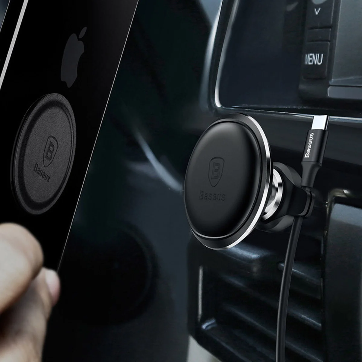 Автодержатель магнитный Baseus Magnetic Air Vent OS with cable clip (C40141201113-00) Black