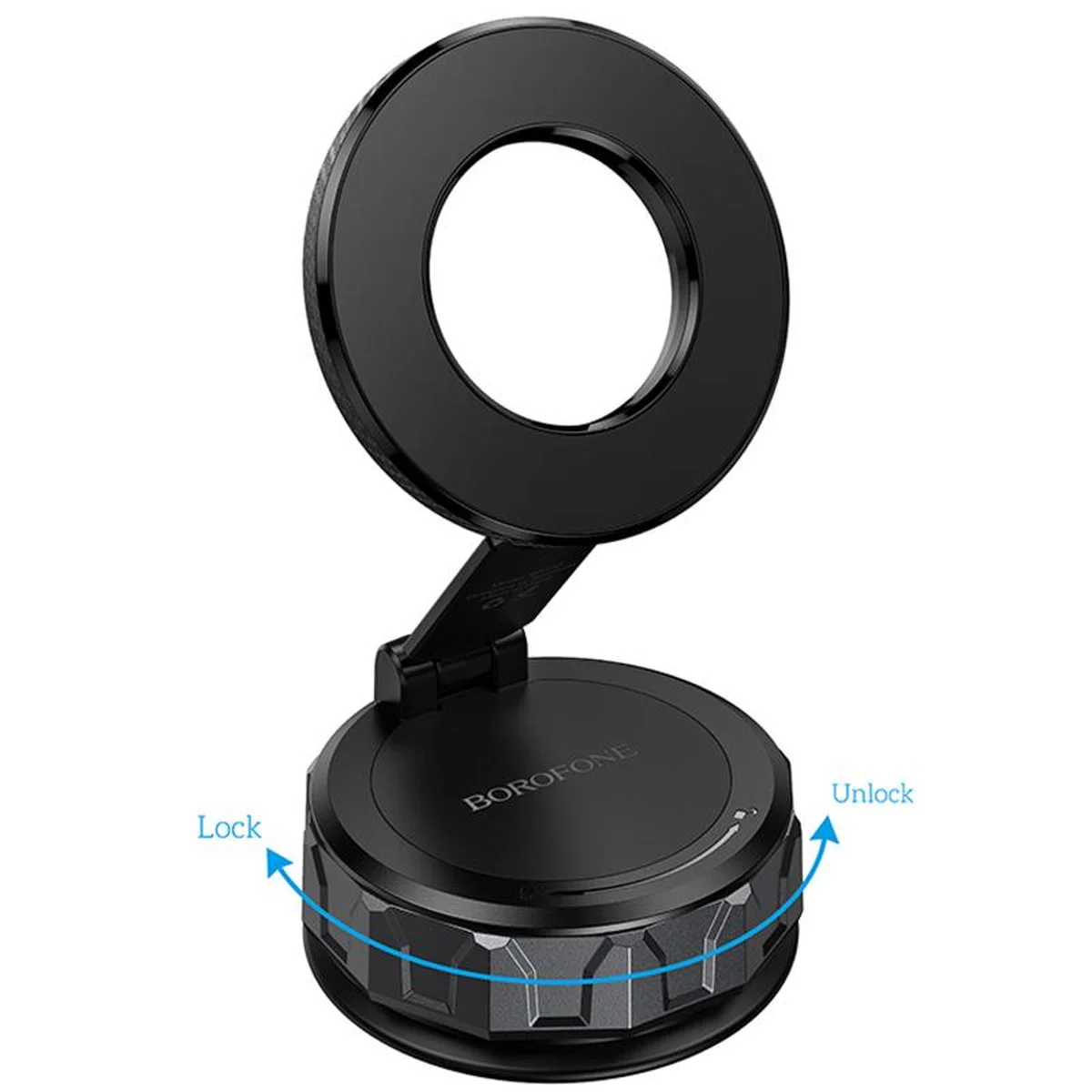 Автоутримувач Borofone BH140 Gloria Vacuum Suction Magnetic (center console) Black / Metal grey