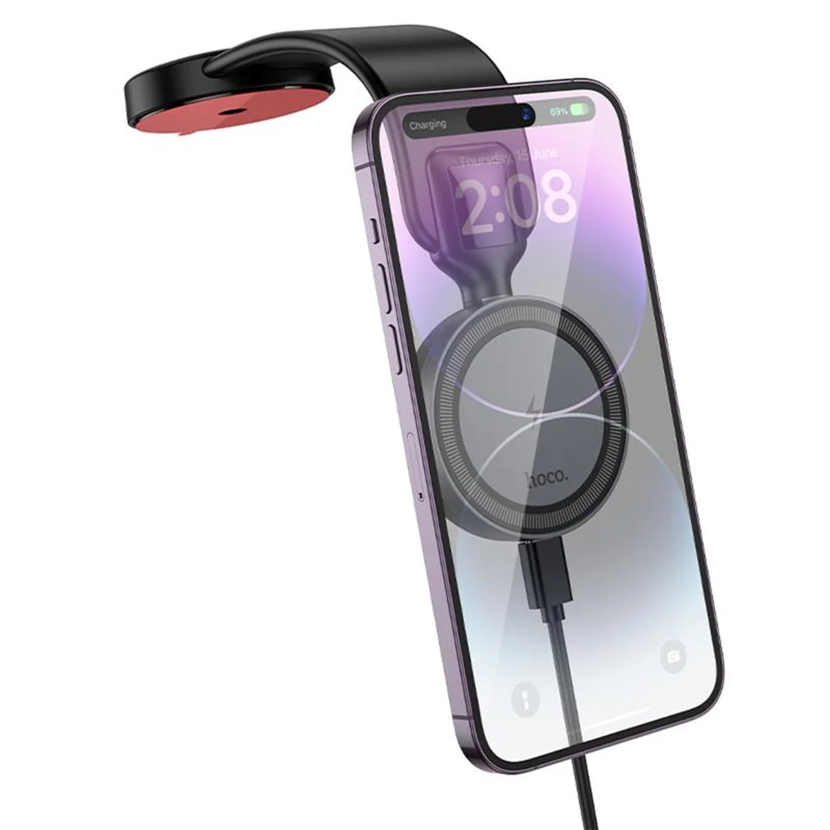 Автодержатель с БЗУ Hoco HW29 Magnetic Wireless Charging 15W Black