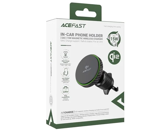 Автотримач із БЗУ Acefast D33 Qi2 Magnetic Wireless Charging 15W Black