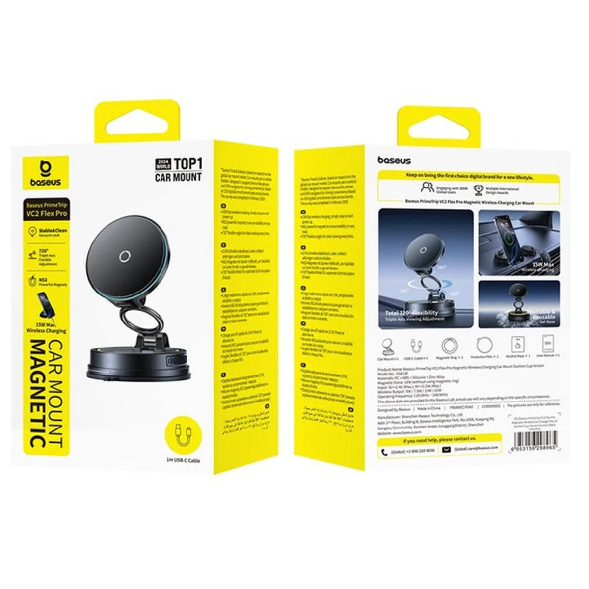 Автотримач із БЗУ Baseus PrimeTrip VC2 Flex Pro Magnetic Wireless Charging (C0013F) Cosmic Black