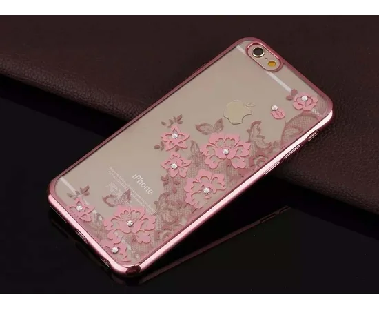 Чохол зі стразами "Квіти" силіконовий для iPhone 6 Plus / 6S Plus Rose Gold
