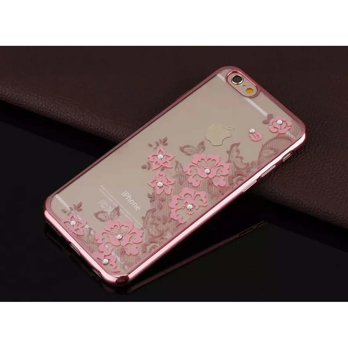 Чохол зі стразами "Квіти" силіконовий для iPhone 6 Plus / 6S Plus Rose Gold