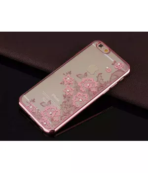 Чохол зі стразами "Квіти" силіконовий для iPhone 6 Plus / 6S Plus Rose Gold