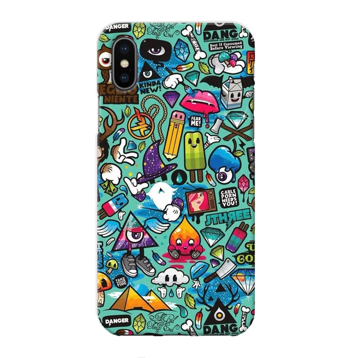 Чехол "iDAY" пластиковый для iPhone X/XS Стикеры - синий