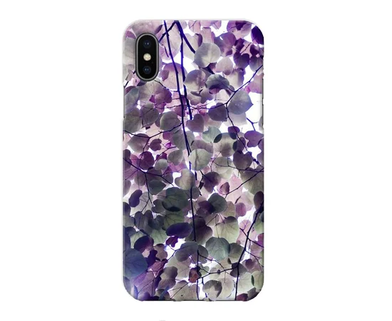 Чехол "iDAY" пластиковый для iPhone X/XS Лиловые листья