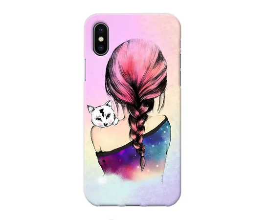 Чехол "iDAY" пластиковый для iPhone X/XS Девушка с котом