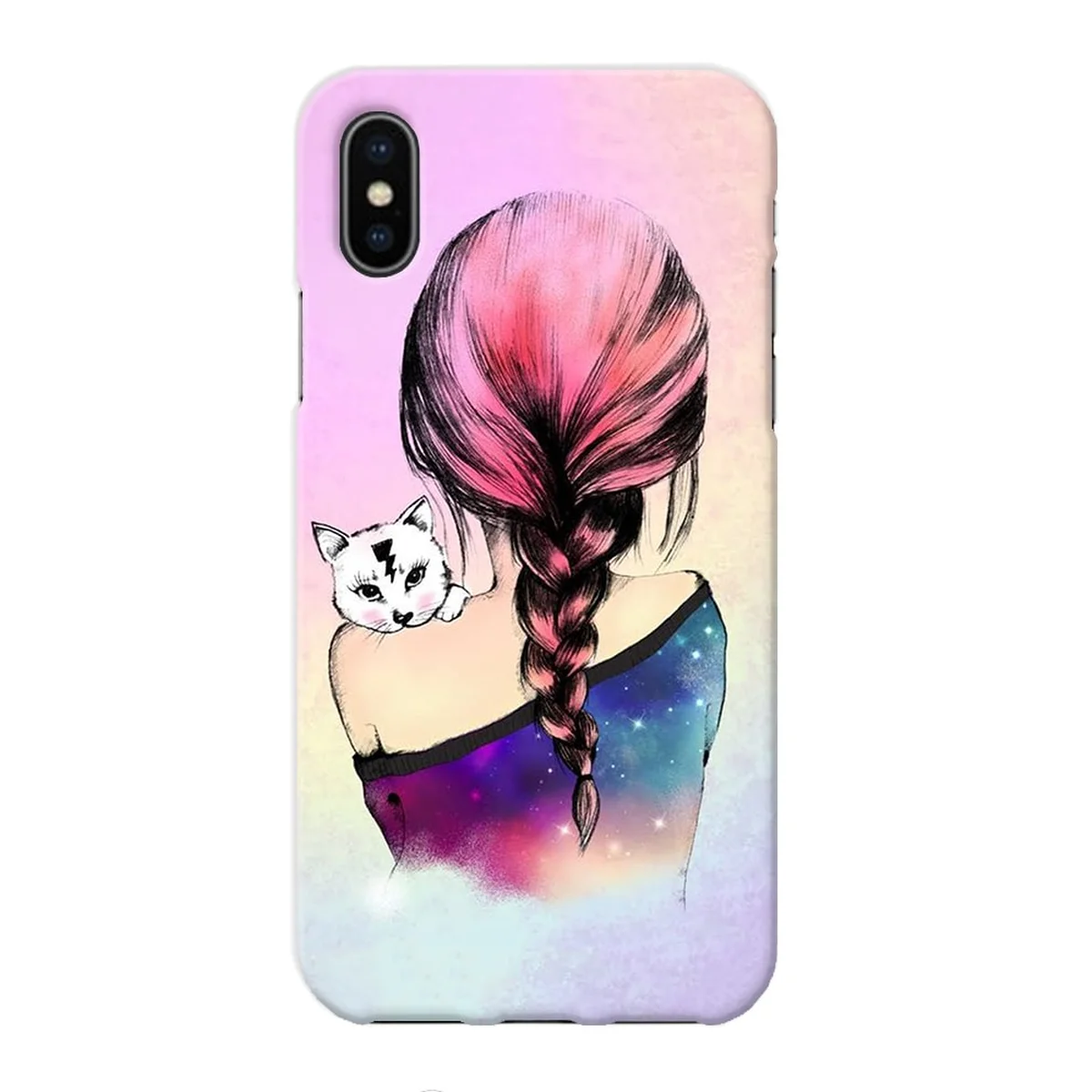 Чехол "iDAY" пластиковый для iPhone X/XS Девушка с котом