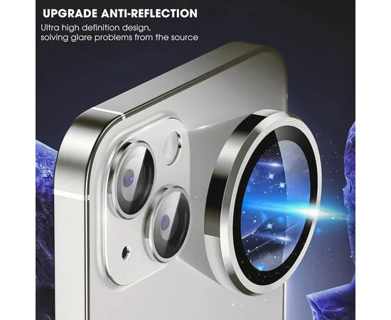 Защитное стекло Metal Classic на камеру (в упак.) для Apple iPhone 14 (6.1") / 14 Plus (6.7") Серебряный / Silver