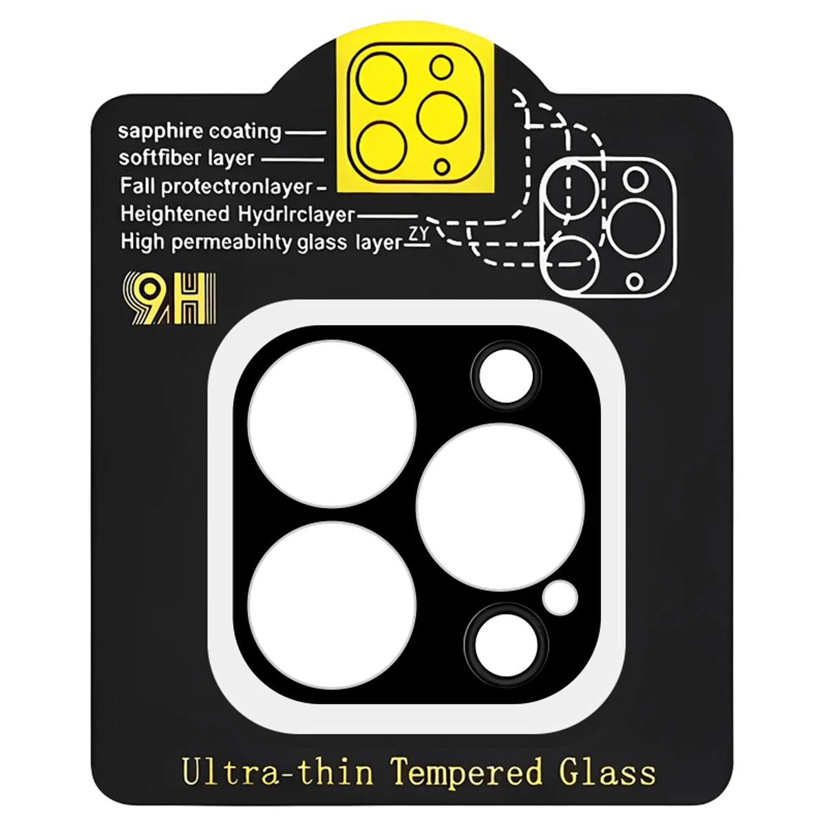 Защитное стекло на камеру Full Block (тех.пак) для Apple iPhone 14 Pro (6.1") / 14 Pro Max (6.7") Черный