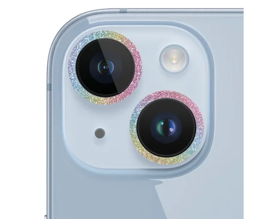 Защитное стекло Metal Sparkles на камеру (в упак.) для Apple iPhone 15 (6.1") / 15 Plus (6.7") Сиреневый / Rainbow