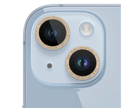 Защитное стекло Metal Sparkles на камеру (в упак.) для Apple iPhone 15 (6.1") / 15 Plus (6.7") Золотой / Gold