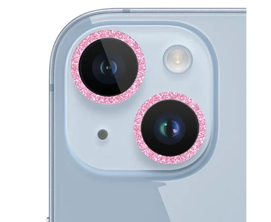 Защитное стекло Metal Sparkles на камеру (в упак.) для Apple iPhone 15 (6.1") / 15 Plus (6.7") Розовый / Pink