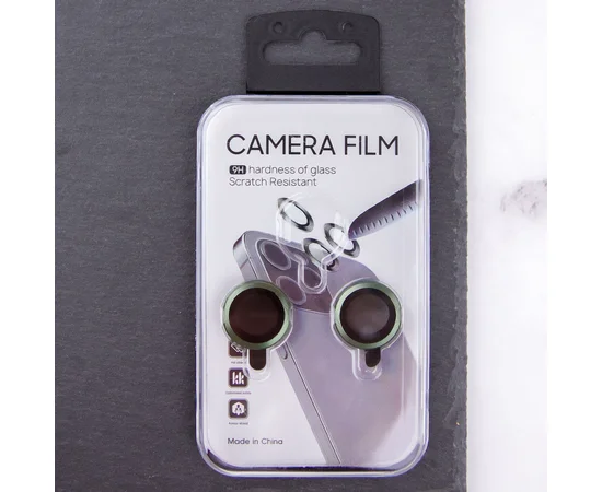 Защитное стекло Metal Classic на камеру (в упак.) для Apple iPhone 15 (6.1") / 15 Plus (6.7") Зеленый / Dark green