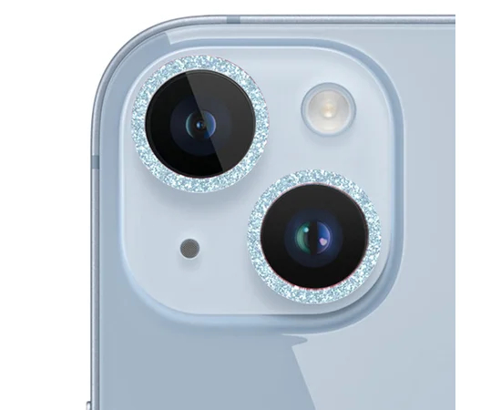 Защитное стекло Metal Sparkles на камеру (в упак.) для Apple iPhone 15 (6.1") / 15 Plus (6.7") Голубой / Light Blue