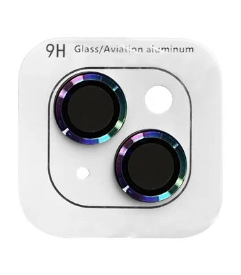 Захисне скло Metal Classic на камеру (в упак.) Apple iPhone 15 (6.1") / 15 Plus (6.7") Бузковий / Rainbow