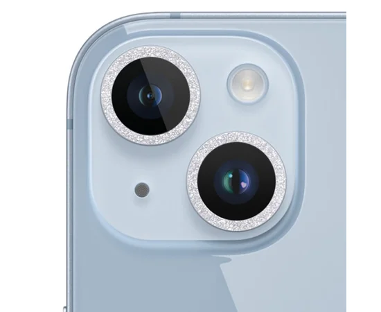 Защитное стекло Metal Sparkles на камеру (в упак.) для Apple iPhone 15 (6.1") / 15 Plus (6.7") Серебряный / Silver