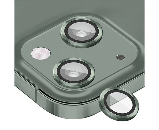 Защитное стекло Metal Classic на камеру (в упак.) для Apple iPhone 15 (6.1") / 15 Plus (6.7") Зеленый / Dark green