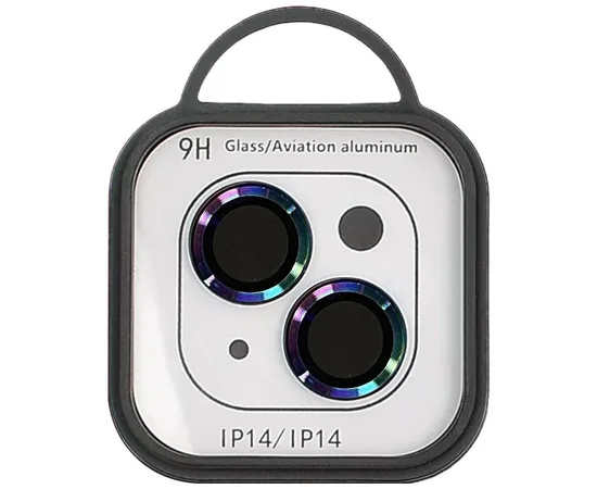 Защитное стекло Metal Classic на камеру (в упак.) для Apple iPhone 15 (6.1") / 15 Plus (6.7") Сиреневый / Rainbow