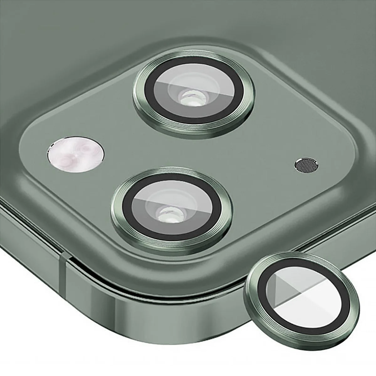 Защитное стекло Metal Classic на камеру (в упак.) для Apple iPhone 15 (6.1") / 15 Plus (6.7") Зеленый / Dark green