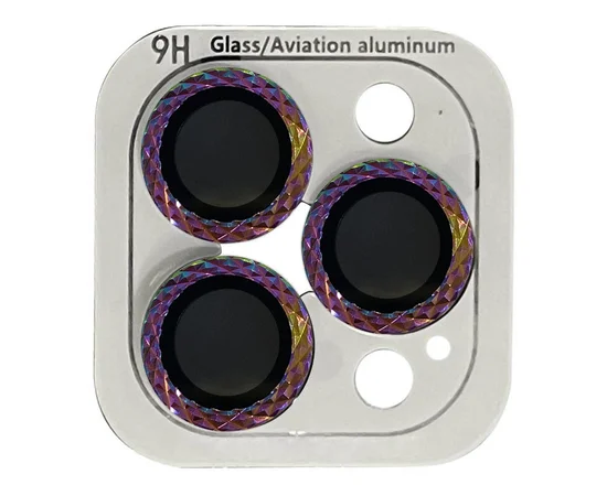 Захисне скло Metal Shine на камеру (в упак.) Apple iPhone 15 Pro (6.1") / 15 Pro Max (6.7") Бузковий / Rainbow