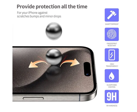 Защитное 3D стекло Blueo Hot Bending для Apple iPhone 15 Pro (6.1") (+ аппликатор) Черный