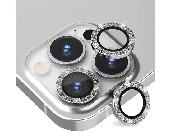 Защитное стекло Metal Sparkles на камеру (в упак.) для Apple iPhone 15 Pro (6.1") /15 Pro Max (6.7") Серебряный / Silver