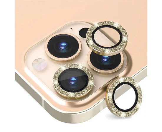 Захисне скло Metal Sparkles на камеру (в упак.) Apple iPhone 15 Pro (6.1") /15 Pro Max (6.7") Золотий / Gold