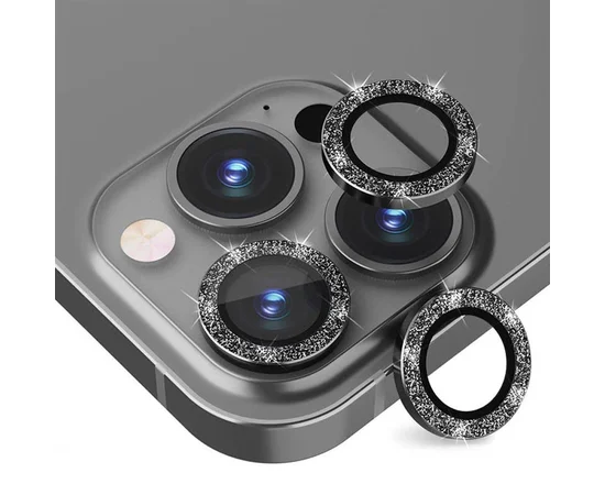 Защитное стекло Metal Sparkles на камеру (в упак.) для Apple iPhone 15 Pro (6.1") /15 Pro Max (6.7") Черный / Midnight