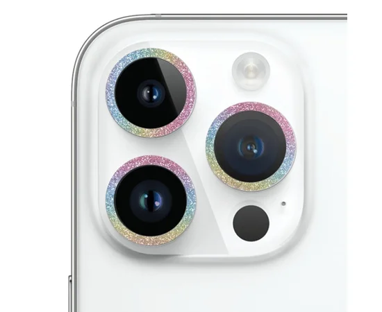 Захисне скло Metal Sparkles на камеру (в упак.) Apple iPhone 15 Pro (6.1") /15 Pro Max (6.7") Бузковий / Rainbow