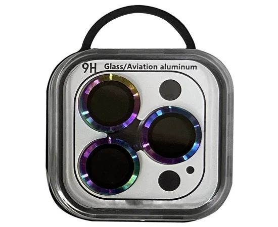 Защитное стекло Metal Classic на камеру (в упак.) для Apple iPhone 15 Pro (6.1") / 15 Pro Max (6.7") Сиреневый / Rainbow